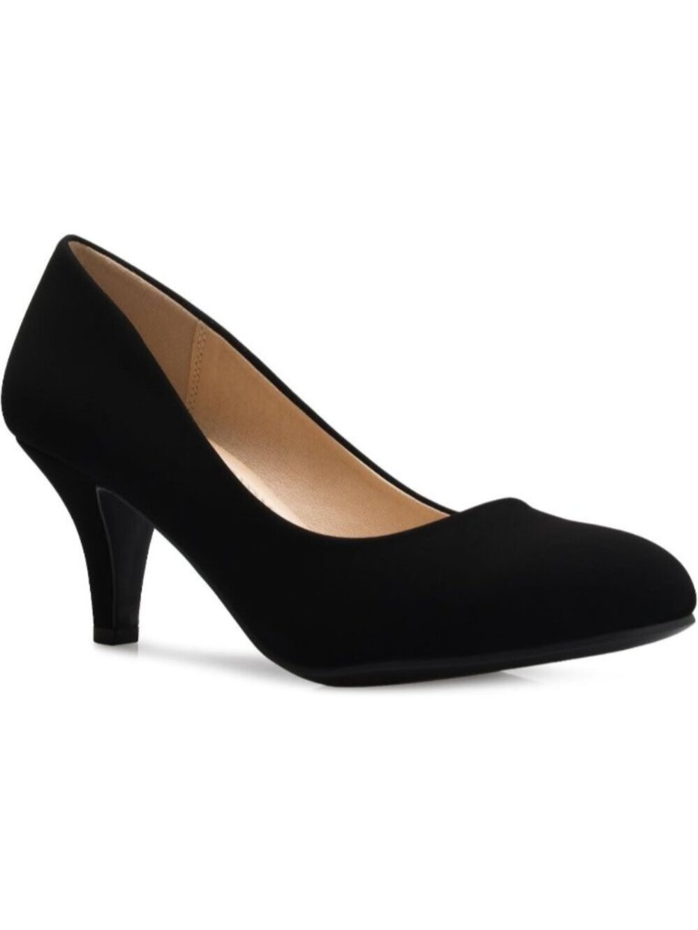 Women's Black Stylish Comfort Pumps Classic Round Toe Kitten Low Mid Heel Dress